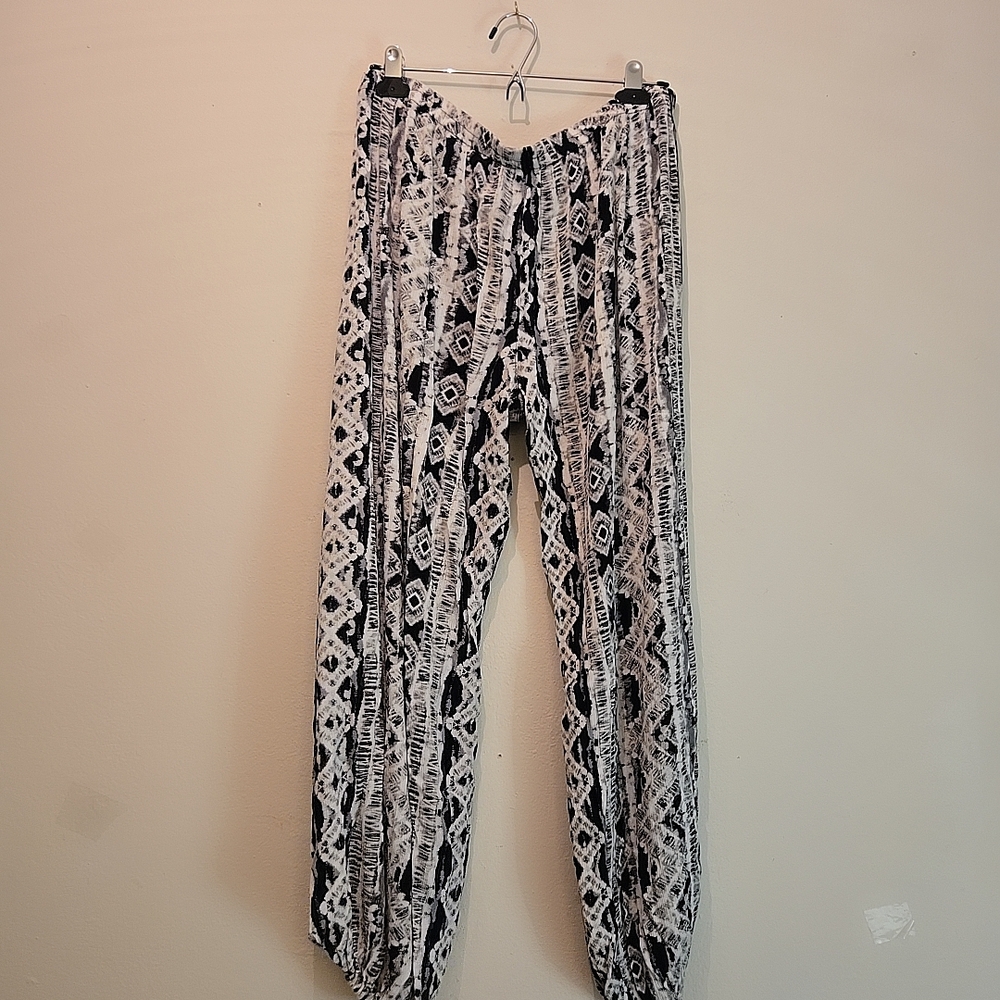 No Boundaries Black and White Track Pants with Abstract Floral Design